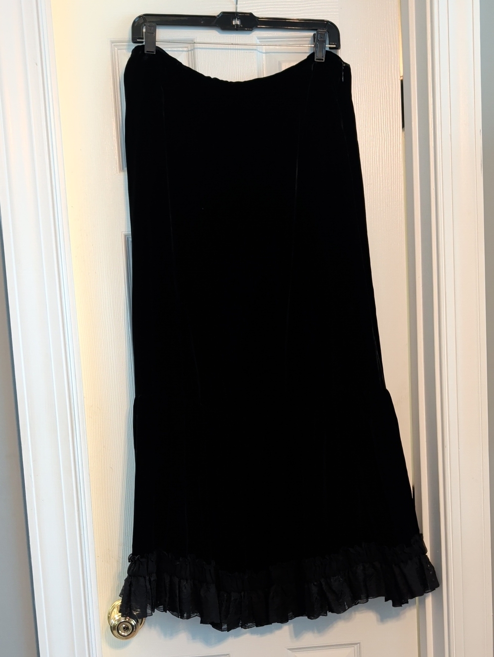 Black Velvet Maxi Skirt with Ruffle Lace Hem Size 14